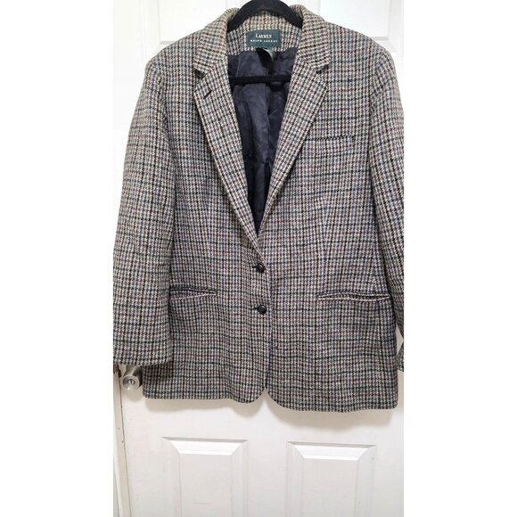 Lauren Ralph Lauren Women's Houndstooth 100% Wool Plus Size Blazer Jacket Size 1 - Picture 2 of 9